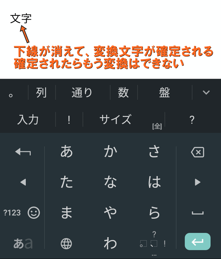 下線が消えて文字が確定される